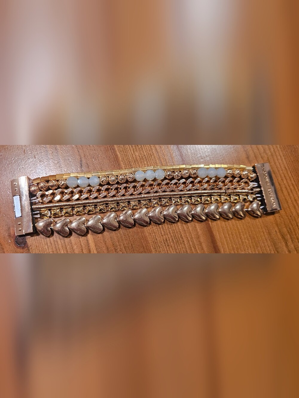 Victoria Emerson Gold & White Multi-Row Heart Chain Bracelet
